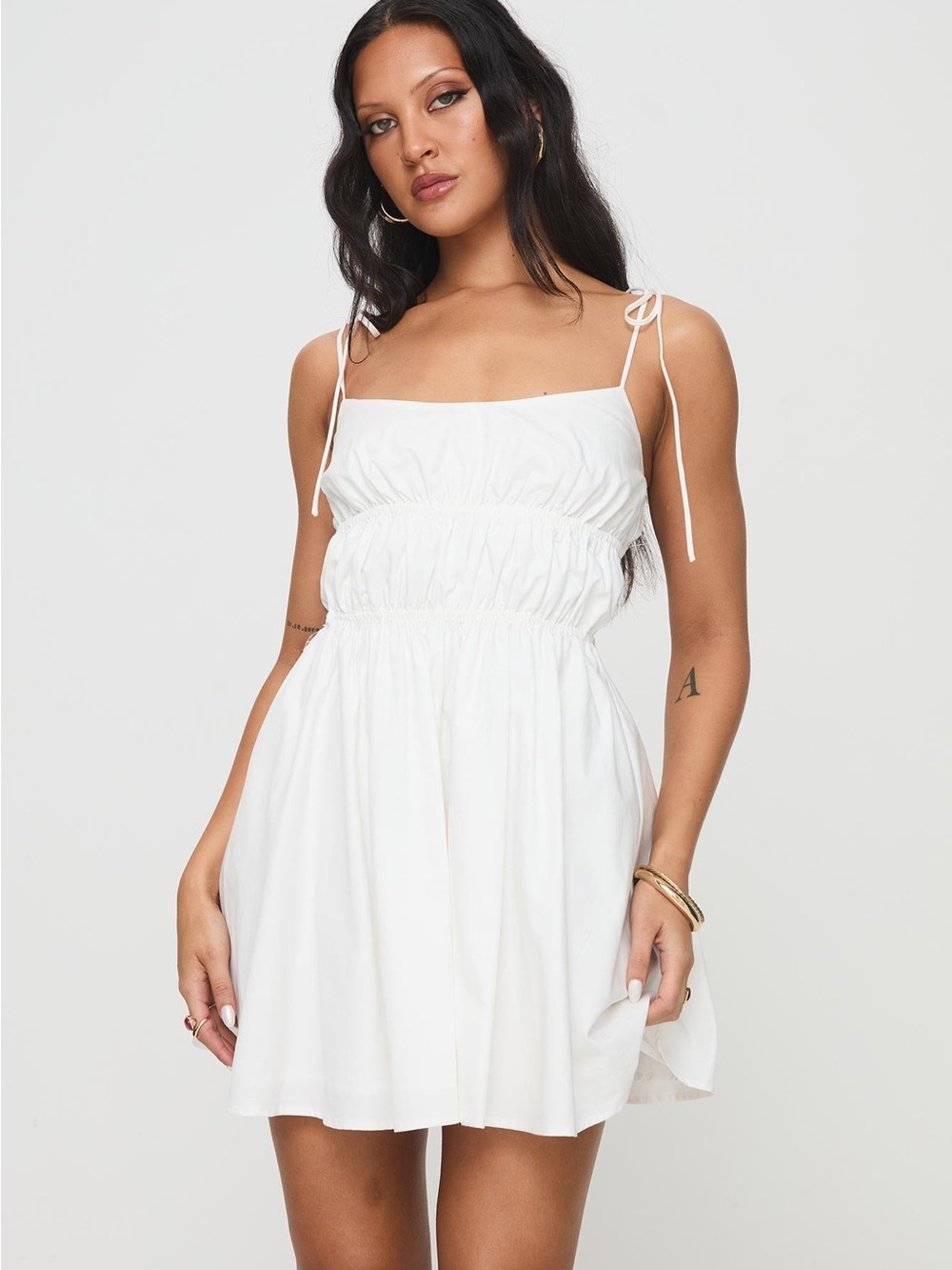 Princess Polly Jacksonne white mini dress US 4 how detailing 100% cotton